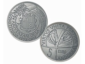5 EURO Silbermnze: &#034;25 Jahre Verfassung - Staatsjubilum Andorra&#034;