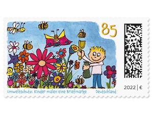 Kinder malen eine Briefmarke, Briefmarke zu 0,85 EUR, 10er-Bogen