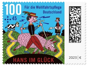 Grimms Mrchen - Hans im Glck &#034;Allerlei Tauschgeschfte&#034;, Briefmarke zu 1,00 + 0,45 EUR, 10er-Bogen
