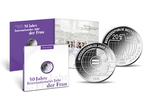 Numisfolder Mnze & Marke: "Prgende Frauen" - "50 Jahre Internationales Jahr der Frau"