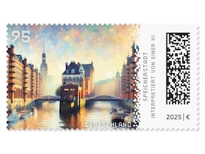 Speicherstadt Hamburg, interpretiert von einer KI