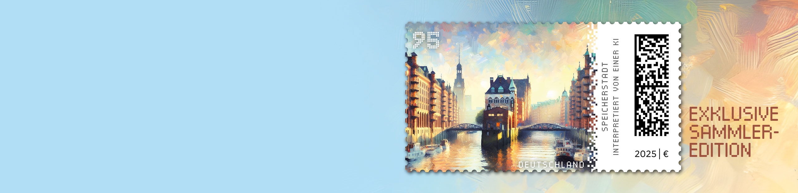 Auf einer Briefmarke sind zwei Brcken der Speicherstadt Hamburg abgebildet