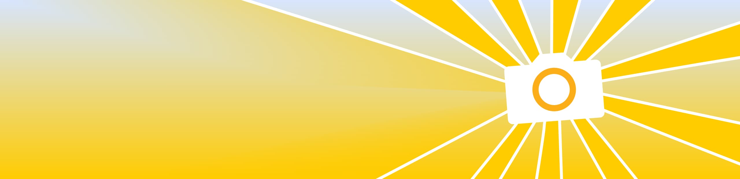 Illustration einer Briefmarke mit Fotoapparat und Sonnenaufgang im Hintergrund