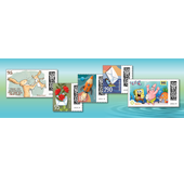 Aktuelle Briefmarken auf blauem Hintergrund