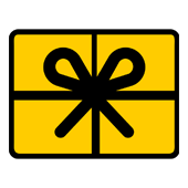 Icon gelbes Geschenk mit schwarzer Schleife