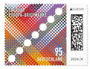 Gerasterte Farbfl�chen mit diagonaler Teilung der Marke durch sieben Perforationsl�cher