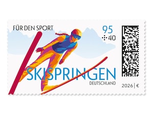 Stilisierte Skispringerin in expressiver Farbgebung