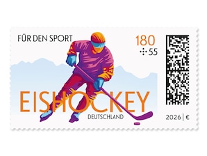 Stilisierter Eishockeyspieler in expressiver Farbgebung