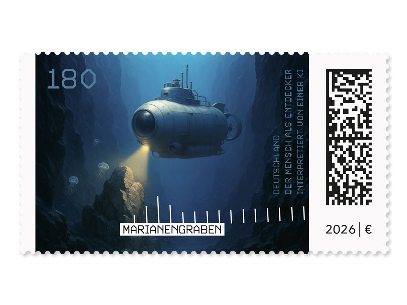 Marianengraben Briefmarke zu 1,80 EUR, 10er-Bogen - U-Boot beginnt Erforschung des Grabens