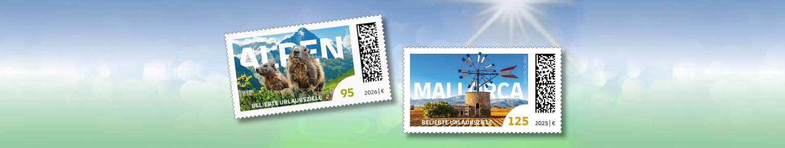 Briefmarken Alpen und Mallorca � beliebte Urlaubsziele Deutschlands