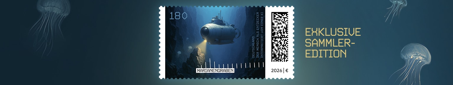 U-Boot im Marianengraben, das mit Scheinwerfer auf Felsen leuchtet.