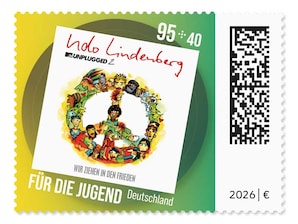 Udo Lindenberg: Plattencover Wir ziehen in den Frieden vor farbigem Hintergrund