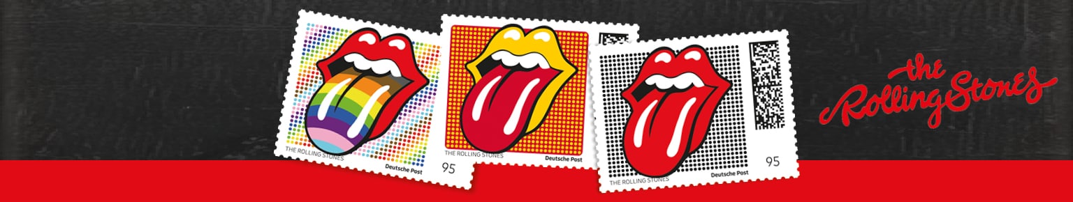 Briefmarken mit dem ber�hmten Motiv Tongue, der Rolling Stones