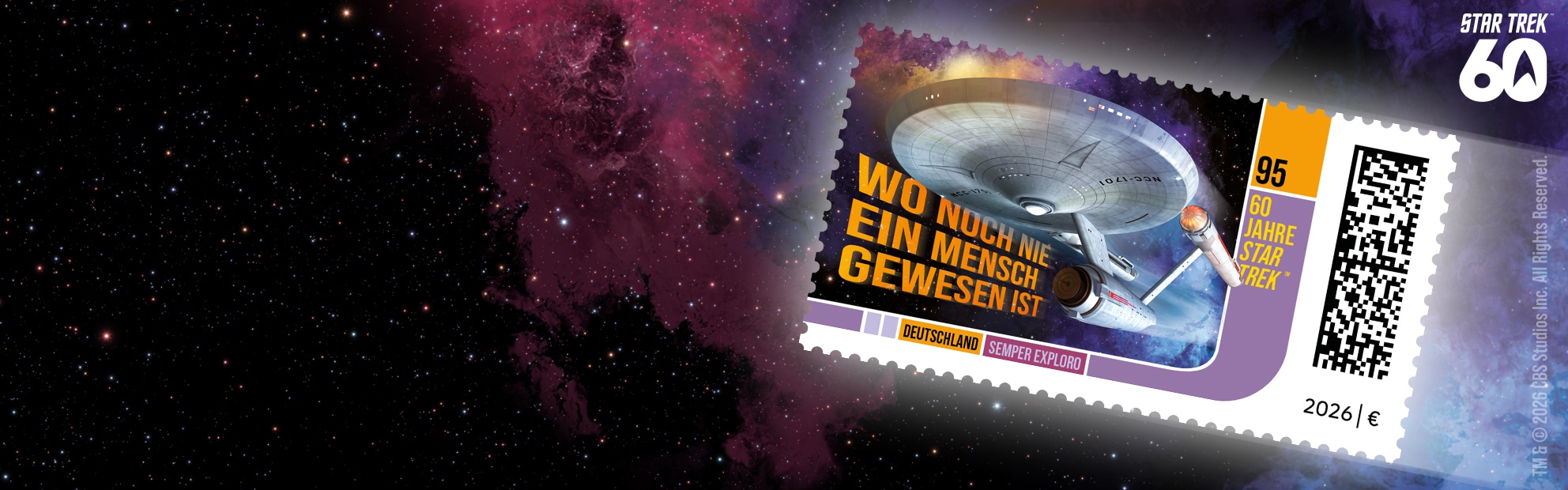 Briefmarke mit der Abbildung der Raumschiff Enterprise aus der Serie Startrek
