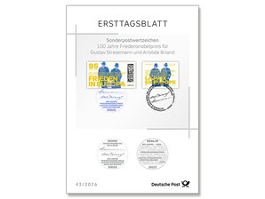 Ersttagsblatt 43/26 100 Jahre Friedensnobelpreis f�r Gustav Stresemann und Aristide Briand 
