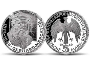 5 DM Mnze: &#034;375. Todestag Gerhard Mercator&#034;, 1969 (Spiegelglanz)