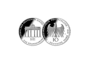 10 DM Mnze: &#034;200 Jahre Brandenburger Tor&#034;, 1991 (Spiegelglanz)