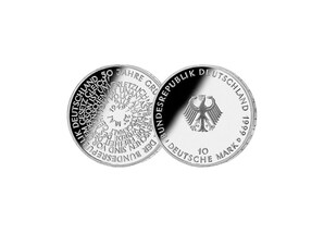 10 DM Mnze: &#034;50. Jahrestag der Einfhrung des Grundgesetzes&#034;, 1999 (Spiegelglanz)